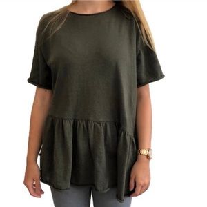 Zara Green Knit Peplum Top